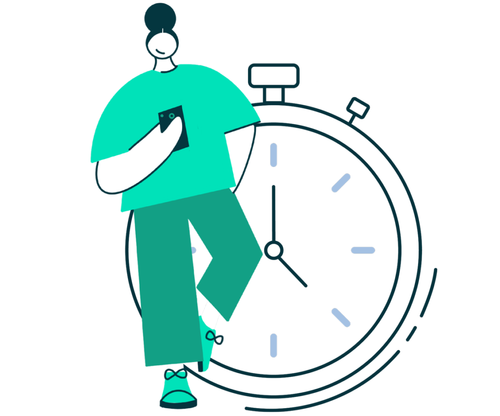 graphic of person in front of large stopwatch
